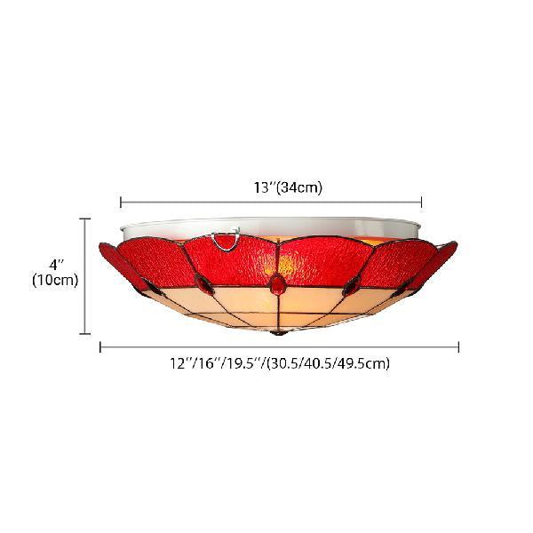 Bedroom Ceiling Light Tiffany Style 12"/16"/19.5" W Dome Shade Flush Mount Light with Jewel Decoration in Red Clearhalo 'Ceiling Lights' 'Close To Ceiling Lights' 'Close to ceiling' 'Flush mount' Lighting' 20307