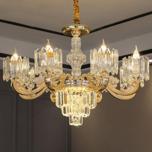 Drum Bedroom Chandelier Light Clear Crystal Modern Suspension Lighting Fixture in Gold 8 Clear Clearhalo 'Ceiling Lights' 'Chandeliers' 'Clear' 'Industrial' 'Modern Chandeliers' 'Modern' 'Tiffany' 'Traditional Chandeliers' Lighting' 2030700