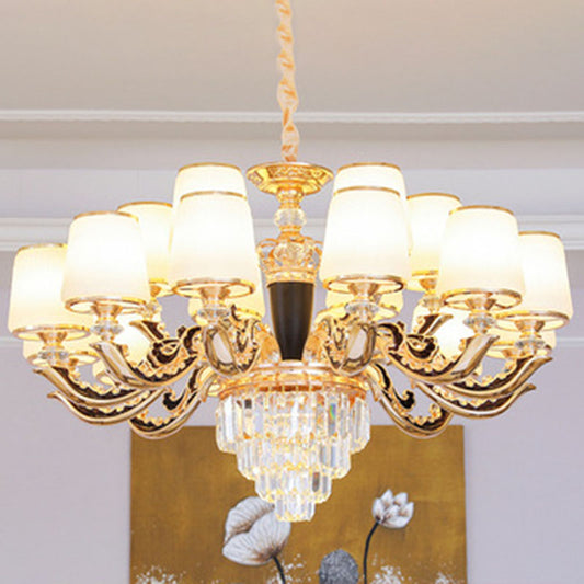 Cone Hanging Chandelier Modernist Opal Glass Gold Pendulum Light with Crystal Accent 18 White Clearhalo 'Ceiling Lights' 'Chandeliers' 'Modern Chandeliers' 'Modern' Lighting' 2030724