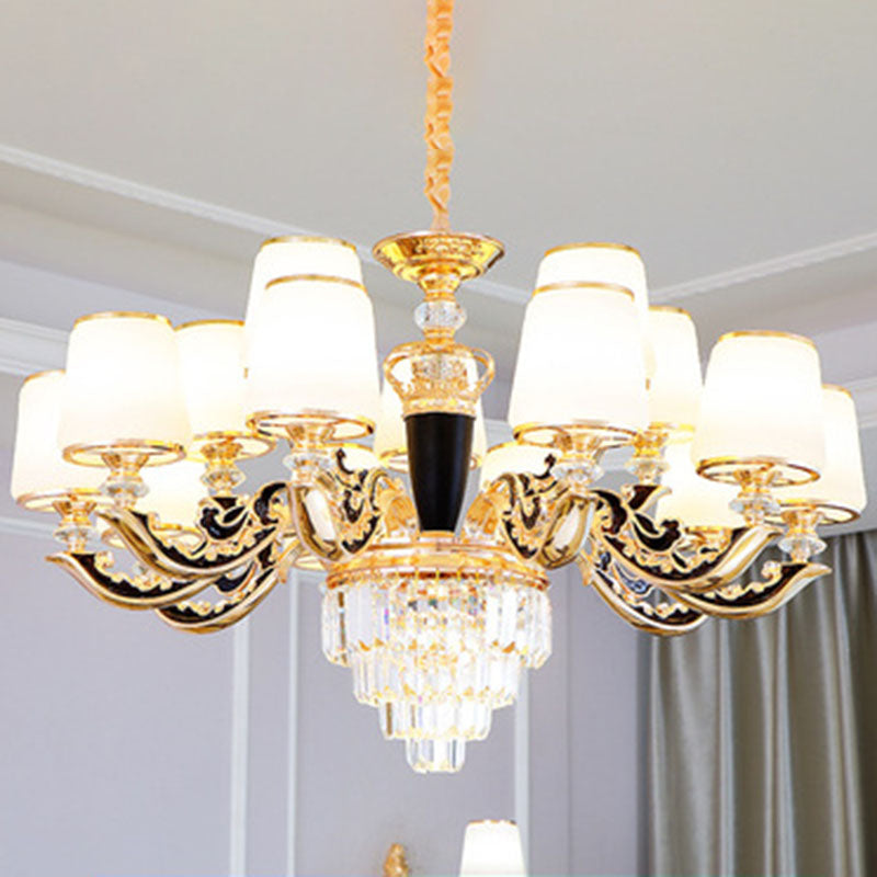 Cone Hanging Chandelier Modernist Opal Glass Gold Pendulum Light with Crystal Accent 15 White Clearhalo 'Ceiling Lights' 'Chandeliers' 'Modern Chandeliers' 'Modern' Lighting' 2030725