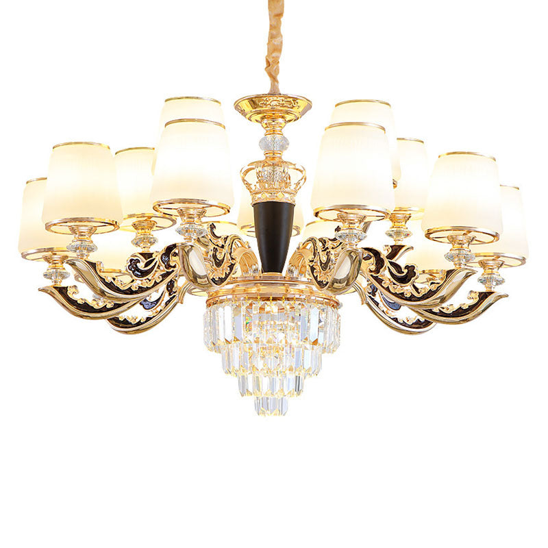 Cone Hanging Chandelier Modernist Opal Glass Gold Pendulum Light with Crystal Accent Clearhalo 'Ceiling Lights' 'Chandeliers' 'Modern Chandeliers' 'Modern' Lighting' 2030727