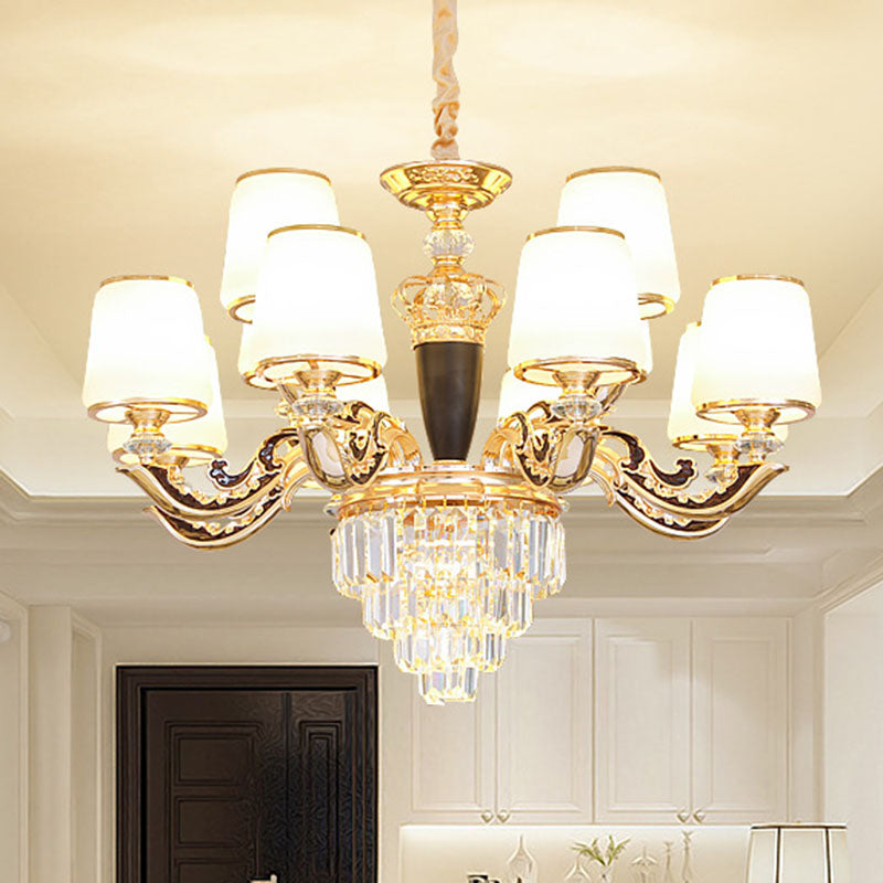 Cone Hanging Chandelier Modernist Opal Glass Gold Pendulum Light with Crystal Accent Clearhalo 'Ceiling Lights' 'Chandeliers' 'Modern Chandeliers' 'Modern' Lighting' 2030729