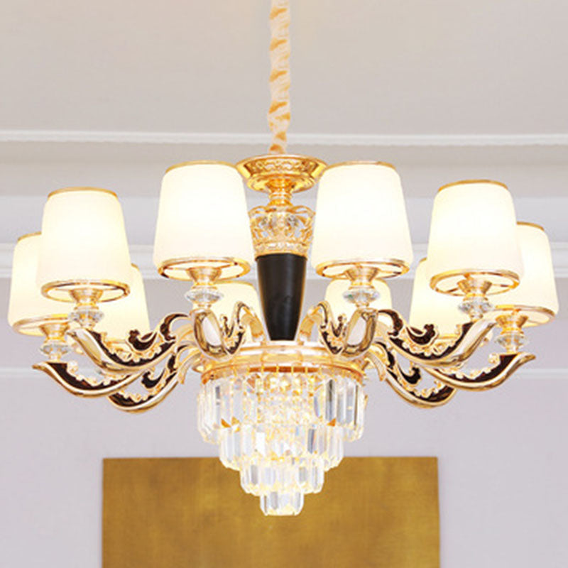 Cone Hanging Chandelier Modernist Opal Glass Gold Pendulum Light with Crystal Accent 10 White Clearhalo 'Ceiling Lights' 'Chandeliers' 'Modern Chandeliers' 'Modern' Lighting' 2030730