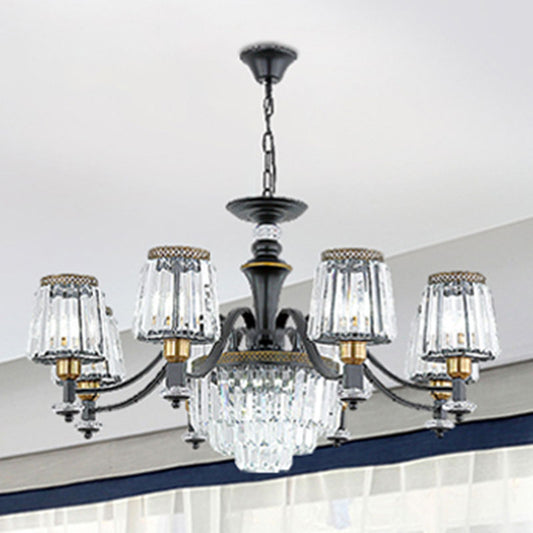 Simple Drop Lamp Black Tapered Chandelier Lighting Fixture with Clear Crystal Shade 8 Black Clearhalo 'Ceiling Lights' 'Chandeliers' 'Modern Chandeliers' 'Modern' Lighting' 2030747