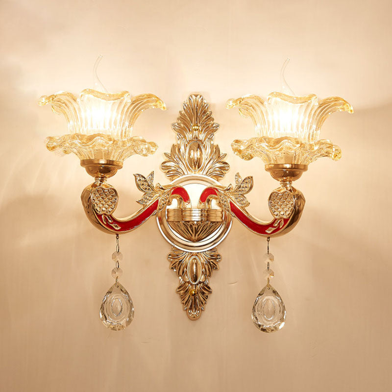 Gold Scrolled Arm Wall Mount Lamp Simple Metallic Wall Light Sconce with Crystal Accent 2.0 Gold E Clearhalo 'Cast Iron' 'Glass' 'Industrial' 'Modern wall lights' 'Modern' 'Tiffany' 'Traditional wall lights' 'Wall Lamps & Sconces' 'Wall Lights' Lighting' 2030763