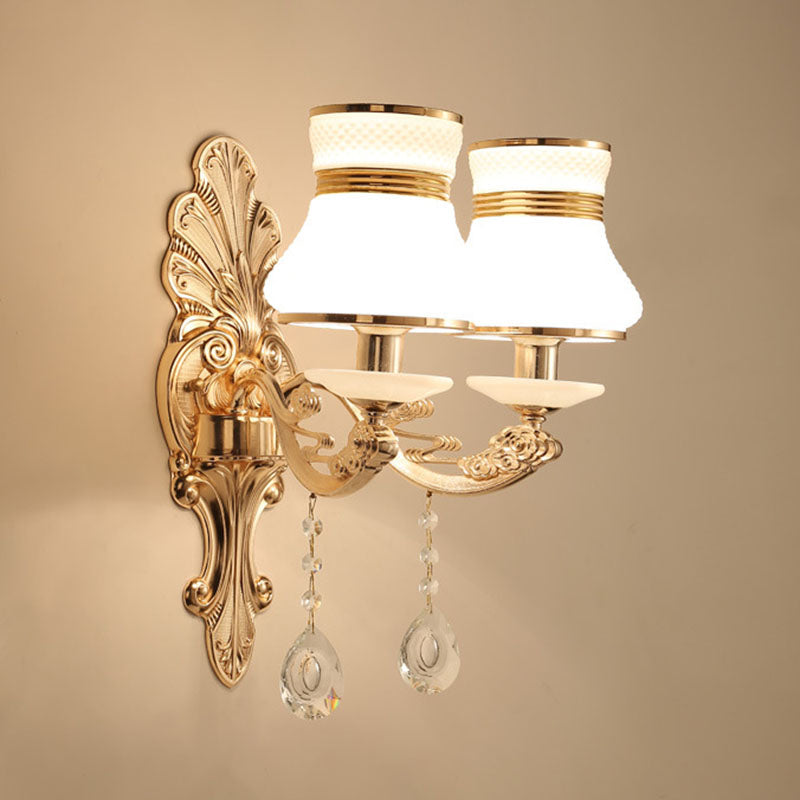 Gold Scrolled Arm Wall Mount Lamp Simple Metallic Wall Light Sconce with Crystal Accent 2.0 Gold B Clearhalo 'Cast Iron' 'Glass' 'Industrial' 'Modern wall lights' 'Modern' 'Tiffany' 'Traditional wall lights' 'Wall Lamps & Sconces' 'Wall Lights' Lighting' 2030766