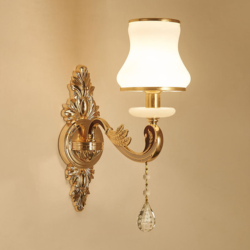 Gold Scrolled Arm Wall Mount Lamp Simple Metallic Wall Light Sconce with Crystal Accent 1.0 Gold D Clearhalo 'Cast Iron' 'Glass' 'Industrial' 'Modern wall lights' 'Modern' 'Tiffany' 'Traditional wall lights' 'Wall Lamps & Sconces' 'Wall Lights' Lighting' 2030771