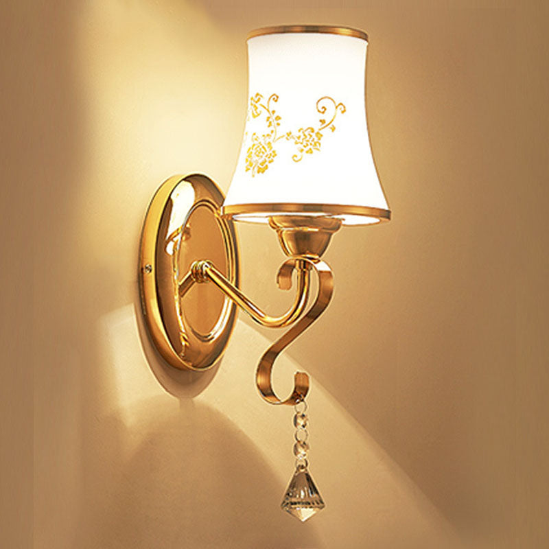 Curving Wall Mounted Lamp Contemporary Metallic Gold Wall Hanging Light with Geometrical Glass Shade 1.0 Gold B Clearhalo 'Wall Lamps & Sconces' 'Wall Lights' Lighting' 2030812