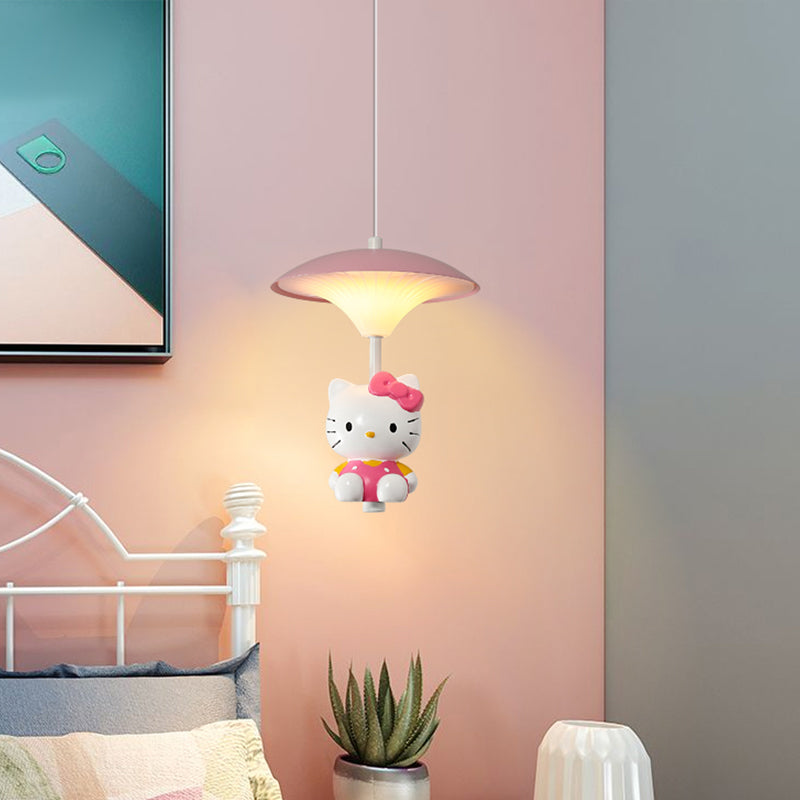 Pink Mushroom Ceiling Lamp Kid LED Metal Hanging Light Fixture with Cartoon Figurine for Bedroom Clearhalo 'Ceiling Lights' 'Pendant Lights' 'Pendants' Lighting' 2030851