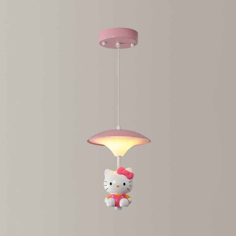 Pink Mushroom Ceiling Lamp Kid LED Metal Hanging Light Fixture with Cartoon Figurine for Bedroom Clearhalo 'Ceiling Lights' 'Pendant Lights' 'Pendants' Lighting' 2030853