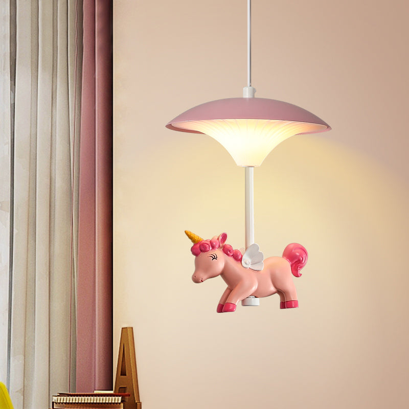 Pink Mushroom Ceiling Lamp Kid LED Metal Hanging Light Fixture with Cartoon Figurine for Bedroom 1 Pink A Clearhalo 'Ceiling Lights' 'Pendant Lights' 'Pendants' Lighting' 2030854_5230e1b1-f3ba-4df8-8f4c-6a29b8baad51