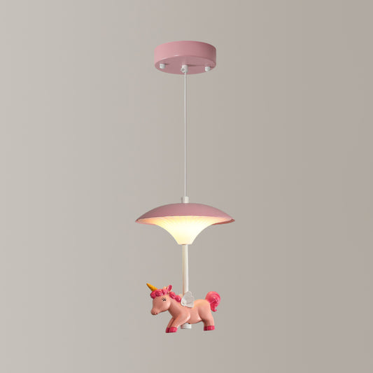 Pink Mushroom Ceiling Lamp Kid LED Metal Hanging Light Fixture with Cartoon Figurine for Bedroom Clearhalo 'Ceiling Lights' 'Pendant Lights' 'Pendants' Lighting' 2030857