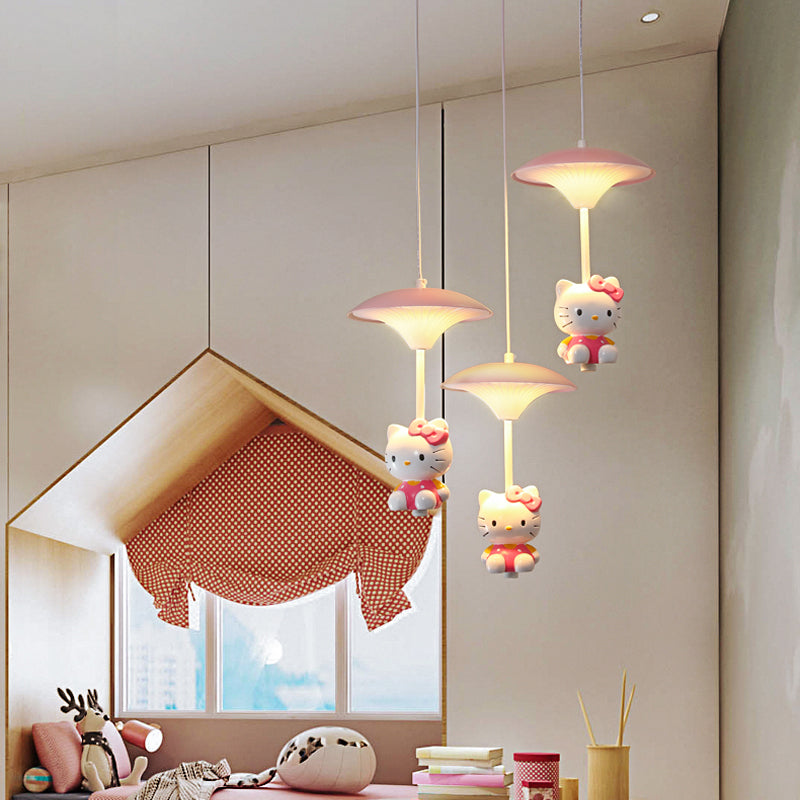 Pink Mushroom Ceiling Lamp Kid LED Metal Hanging Light Fixture with Cartoon Figurine for Bedroom 3 Pink B Clearhalo 'Ceiling Lights' 'Pendant Lights' 'Pendants' Lighting' 2030858_79fccc20-92f3-4bd5-b3bf-efe045869bb0