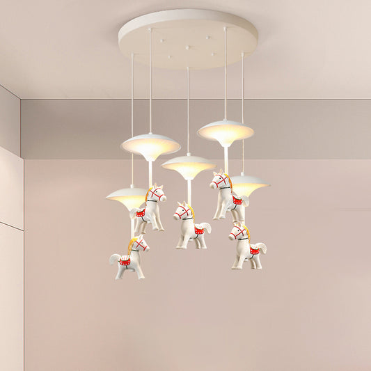 Cartoon LED Ceiling Pendant White Horse Multiple Hanging Light with Metal Shade for Bedroom Clearhalo 'Ceiling Lights' 'Pendant Lights' 'Pendants' Lighting' 2030864