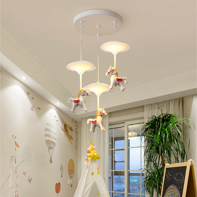 Cartoon LED Ceiling Pendant White Horse Multiple Hanging Light with Metal Shade for Bedroom Clearhalo 'Ceiling Lights' 'Pendant Lights' 'Pendants' Lighting' 2030867