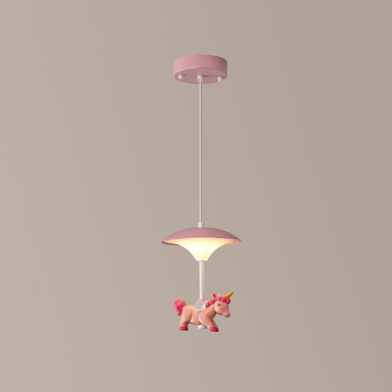 Mushroom Shade Bedroom Multi Pendant Metal LED Kid Ceiling Pendant with Unicorn Deco, Pink Clearhalo 'Ceiling Lights' 'Pendant Lights' 'Pendants' Lighting' 2030881