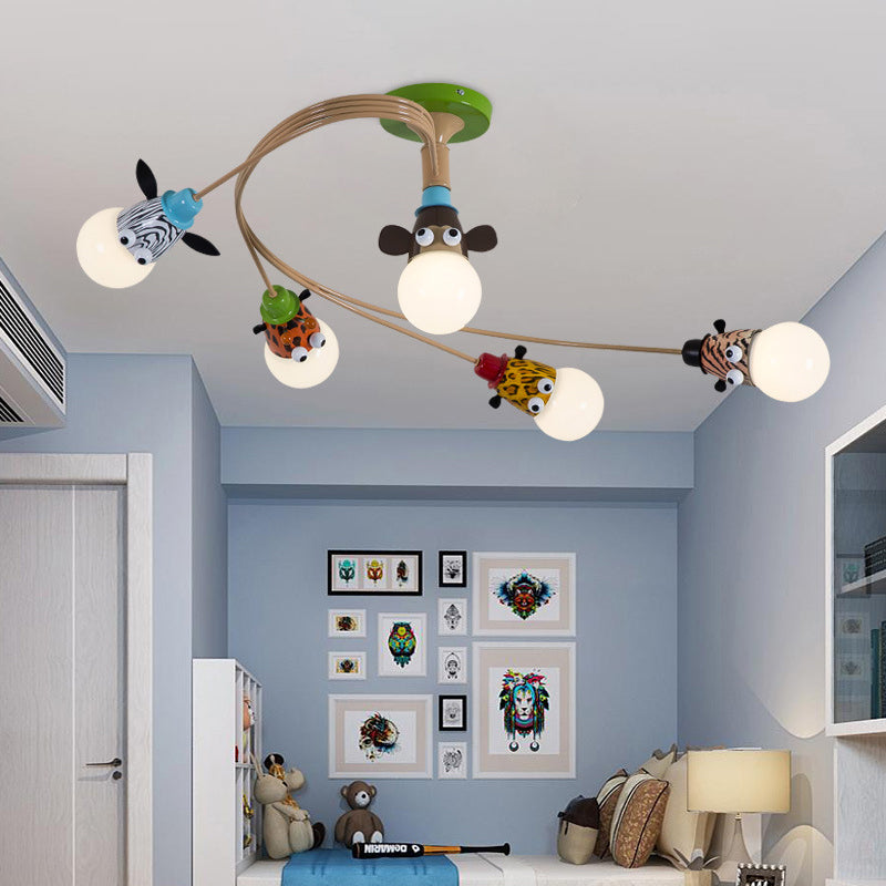 Cartoon Curved Ceiling Hang Fixture Metal Bedroom Semi Flush Mount Light in Coffee Clearhalo 'Ceiling Lights' 'Close To Ceiling Lights' 'Close to ceiling' 'Semi-flushmount' Lighting' 2030883
