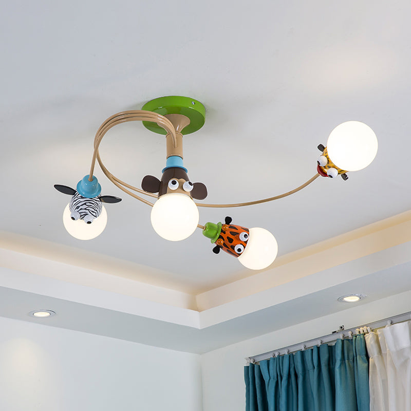 Cartoon Curved Ceiling Hang Fixture Metal Bedroom Semi Flush Mount Light in Coffee Clearhalo 'Ceiling Lights' 'Close To Ceiling Lights' 'Close to ceiling' 'Semi-flushmount' Lighting' 2030886