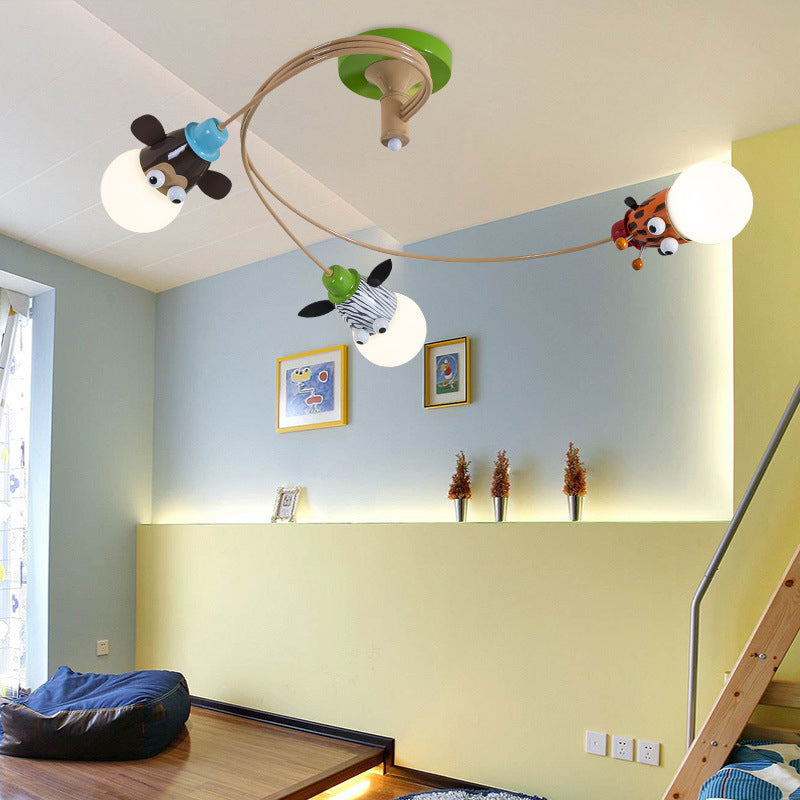 Cartoon Curved Ceiling Hang Fixture Metal Bedroom Semi Flush Mount Light in Coffee 3 Coffee Clearhalo 'Ceiling Lights' 'Close To Ceiling Lights' 'Close to ceiling' 'Semi-flushmount' Lighting' 2030887