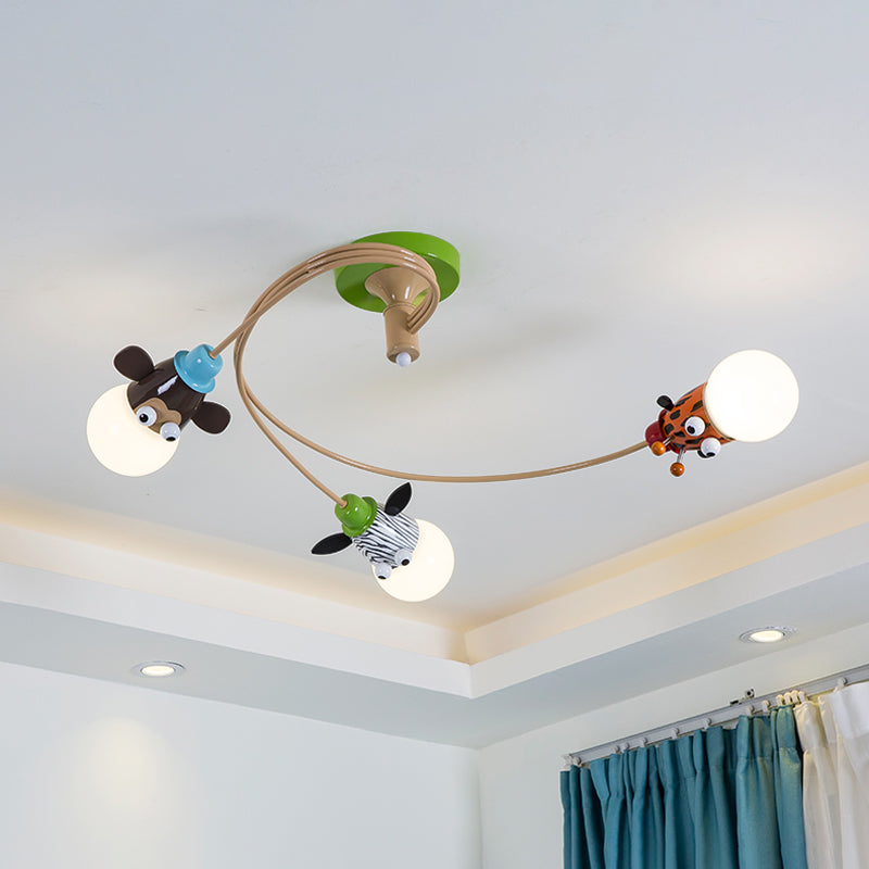 Cartoon Curved Ceiling Hang Fixture Metal Bedroom Semi Flush Mount Light in Coffee Clearhalo 'Ceiling Lights' 'Close To Ceiling Lights' 'Close to ceiling' 'Semi-flushmount' Lighting' 2030888