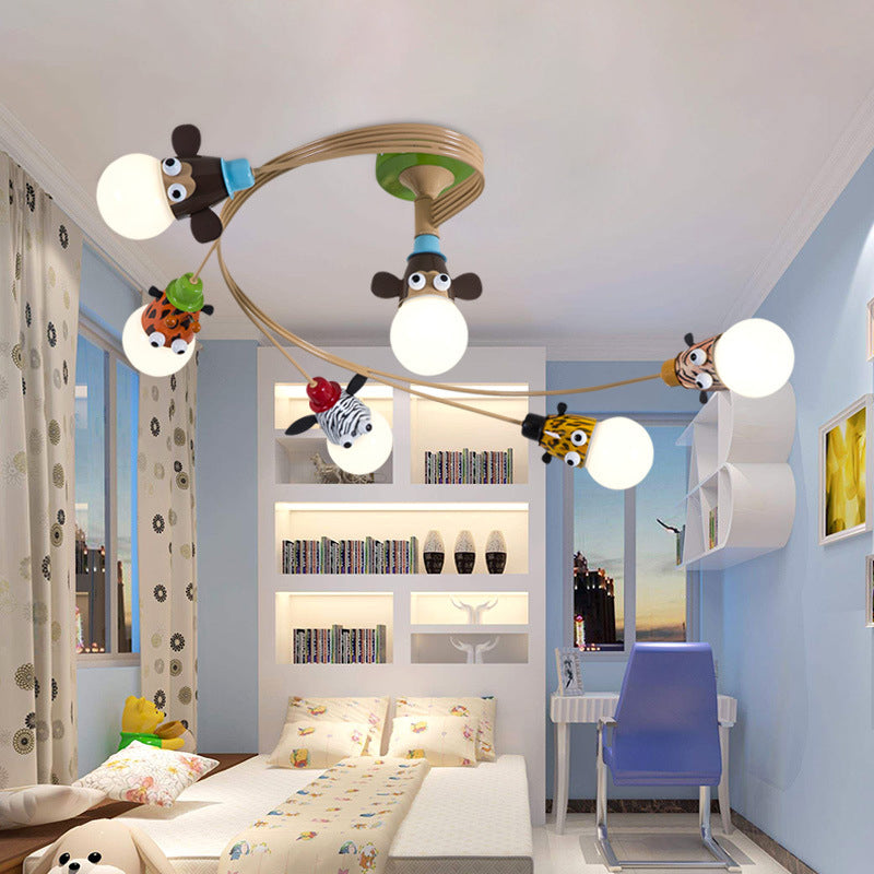 Cartoon Curved Ceiling Hang Fixture Metal Bedroom Semi Flush Mount Light in Coffee 6 Coffee Clearhalo 'Ceiling Lights' 'Close To Ceiling Lights' 'Close to ceiling' 'Semi-flushmount' Lighting' 2030889