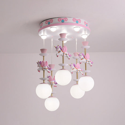 Pink Unicorn Multiple Pendant Light Fixture Kid Resin Hanging Ceiling Light for Nursery Clearhalo 'Ceiling Lights' 'Pendant Lights' 'Pendants' Lighting' 2030907