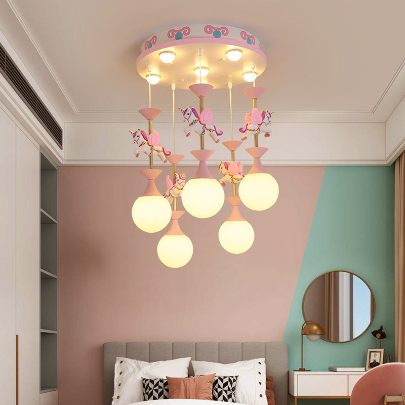 Resin Merry-Go-Round Multi Light Pendant Lighting Creative Drop Pendant with Unicorn Figurine for Bedroom Clearhalo 'Ceiling Lights' 'Pendant Lights' 'Pendants' Lighting' 2030911