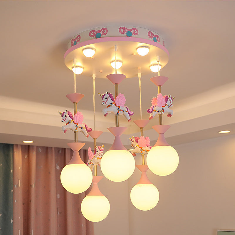 Resin Merry-Go-Round Multi Light Pendant Lighting Creative Drop Pendant with Unicorn Figurine for Bedroom Clearhalo 'Ceiling Lights' 'Pendant Lights' 'Pendants' Lighting' 2030912