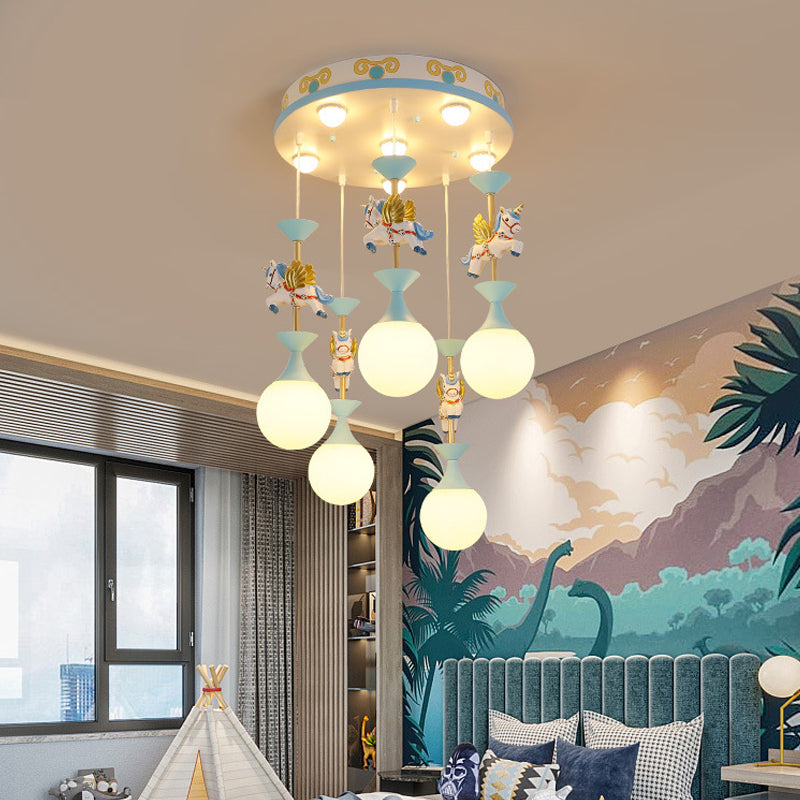 Resin Merry-Go-Round Multi Light Pendant Lighting Creative Drop Pendant with Unicorn Figurine for Bedroom 11 Blue Clearhalo 'Ceiling Lights' 'Pendant Lights' 'Pendants' Lighting' 2030915_16293ad6-6aa8-4b7d-b2e0-040e5c259c89