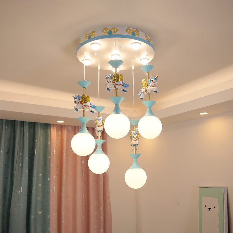 Resin Merry-Go-Round Multi Light Pendant Lighting Creative Drop Pendant with Unicorn Figurine for Bedroom Clearhalo 'Ceiling Lights' 'Pendant Lights' 'Pendants' Lighting' 2030916