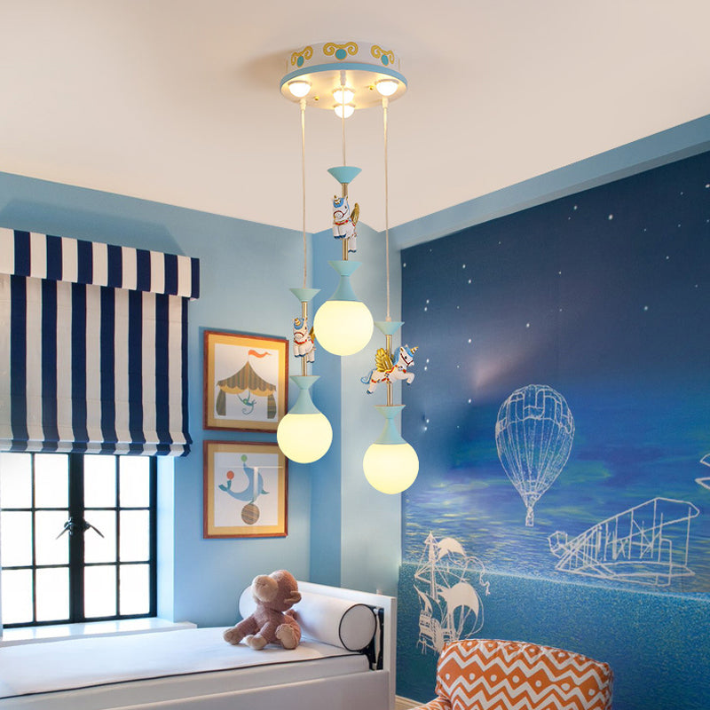 Resin Merry-Go-Round Multi Light Pendant Lighting Creative Drop Pendant with Unicorn Figurine for Bedroom 6 Blue Clearhalo 'Ceiling Lights' 'Pendant Lights' 'Pendants' Lighting' 2030921_66d50e6f-d9f7-460f-b048-747c7689cb92