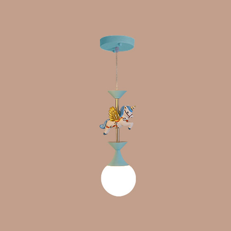 Resin Merry-Go-Round Multi Light Pendant Lighting Creative Drop Pendant with Unicorn Figurine for Bedroom 1 Blue Clearhalo 'Ceiling Lights' 'Pendant Lights' 'Pendants' Lighting' 2030925_438a7b2f-931d-40d8-92f9-beec4ca8b63e