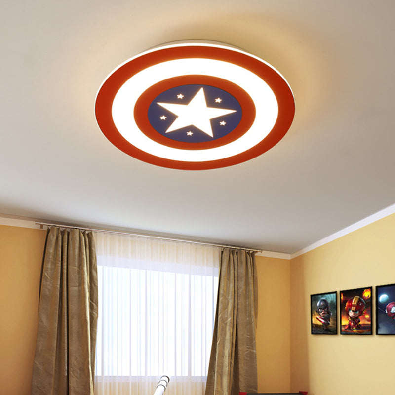 Metal Captain Shield Flush Mount Lamp Kid LED Red and Blue Flush Ceiling Light Fixture White Warm Clearhalo 'Ceiling Lights' 'Close To Ceiling Lights' 'Close to ceiling' 'Flush mount' Lighting' 2030989