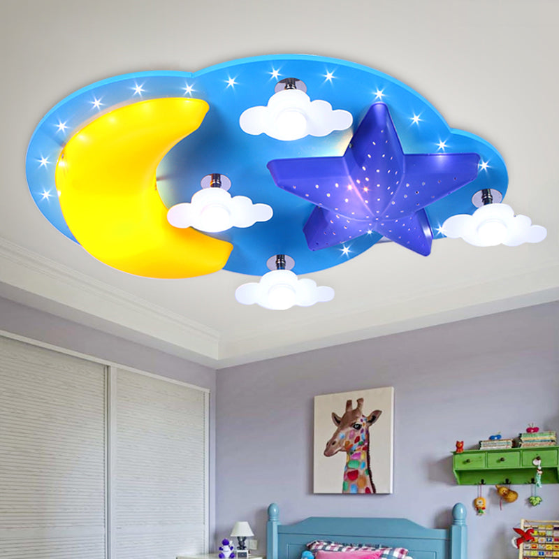 Blue Cloud Flush Light Kids LED Wood Flush Mount Ceiling Light Fixture for Nursery Blue Clearhalo 'Ceiling Lights' 'Close To Ceiling Lights' 'Close to ceiling' 'Flush mount' Lighting' 2031031