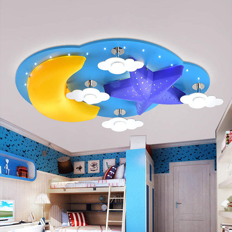 Blue Cloud Flush Light Kids LED Wood Flush Mount Ceiling Light Fixture for Nursery Clearhalo 'Ceiling Lights' 'Close To Ceiling Lights' 'Close to ceiling' 'Flush mount' Lighting' 2031032