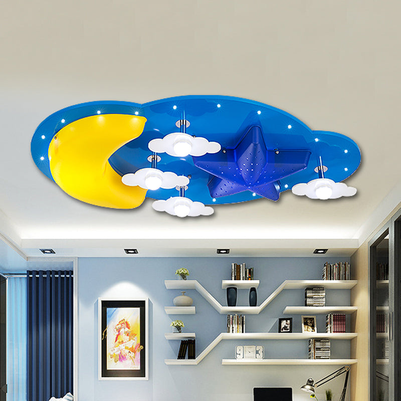 Blue Cloud Flush Light Kids LED Wood Flush Mount Ceiling Light Fixture for Nursery Clearhalo 'Ceiling Lights' 'Close To Ceiling Lights' 'Close to ceiling' 'Flush mount' Lighting' 2031033