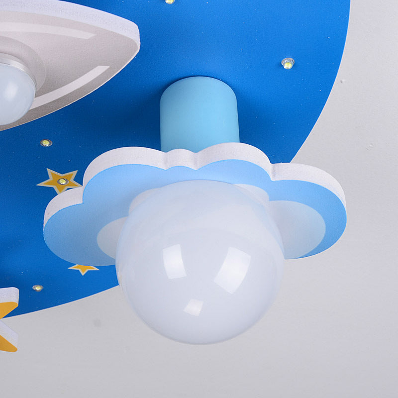 Cloud and Star Wood Flush Mount Lighting Creative 8 Heads Blue Flush Mount Lamp for Bedroom Clearhalo 'Ceiling Lights' 'Close To Ceiling Lights' 'Close to ceiling' 'Flush mount' Lighting' 2031039