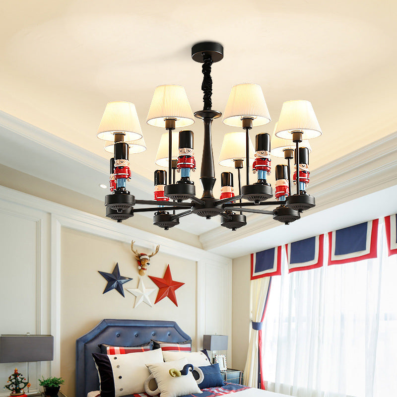 Empire Shade Chandelier Light Cartoon Fabric White Hanging Light with Figurine for Bedroom Clearhalo 'Ceiling Lights' 'Chandeliers' Lighting' options 2031084