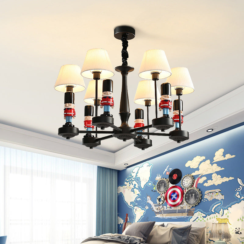 Empire Shade Chandelier Light Cartoon Fabric White Hanging Light with Figurine for Bedroom Clearhalo 'Ceiling Lights' 'Chandeliers' Lighting' options 2031087