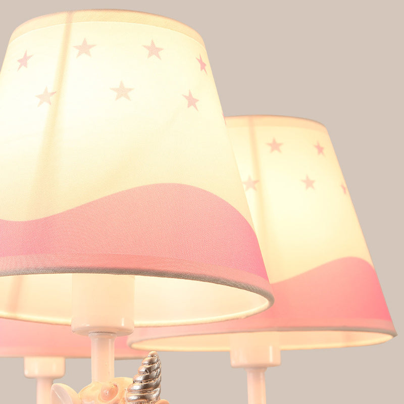 Unicorn Chandelier Lamp Cartoon Resin 5 Bulbs Nursery Hanging Light with Empire Fabric Shade Clearhalo 'Ceiling Lights' 'Chandeliers' Lighting' options 2031099