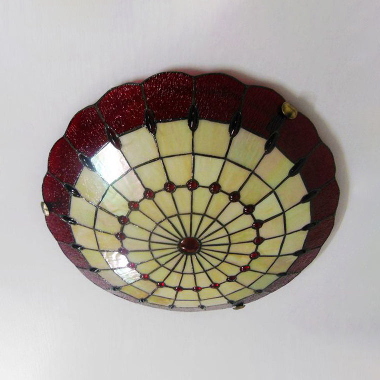 Bedroom Ceiling Light Tiffany Style 12"/16"/19.5" W Dome Shade Flush Mount Light with Jewel Decoration in Red Clearhalo 'Ceiling Lights' 'Close To Ceiling Lights' 'Close to ceiling' 'Flush mount' Lighting' 20311