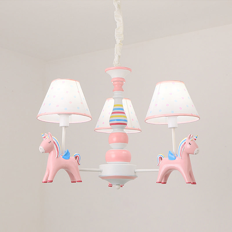 Resin Rainbow Unicorn Chandelier Light Cartoon Pink Ceiling Pendant with Tapered Fabric Shade for Nursery Clearhalo 'Ceiling Lights' 'Chandeliers' Lighting' options 2031115