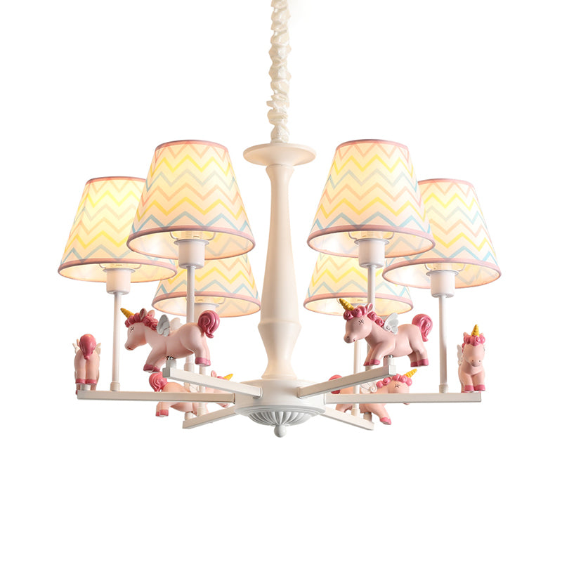 Unicorn Resin Suspension Lighting Cartoon Pink Chandelier Light Fixture with Empire Fabric Shade Clearhalo 'Ceiling Lights' 'Chandeliers' Lighting' options 2031129