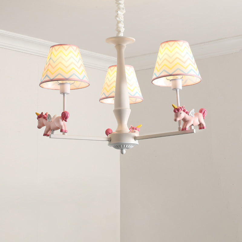 Unicorn Resin Suspension Lighting Cartoon Pink Chandelier Light Fixture with Empire Fabric Shade Clearhalo 'Ceiling Lights' 'Chandeliers' Lighting' options 2031137