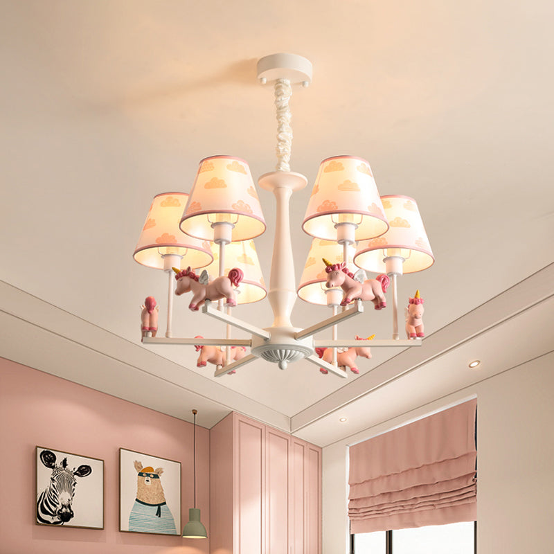 Pink Empire Shade Chandelier Light Kid Fabric Hanging Ceiling Light with Unicorn Decor Clearhalo 'Ceiling Lights' 'Chandeliers' Lighting' options 2031142