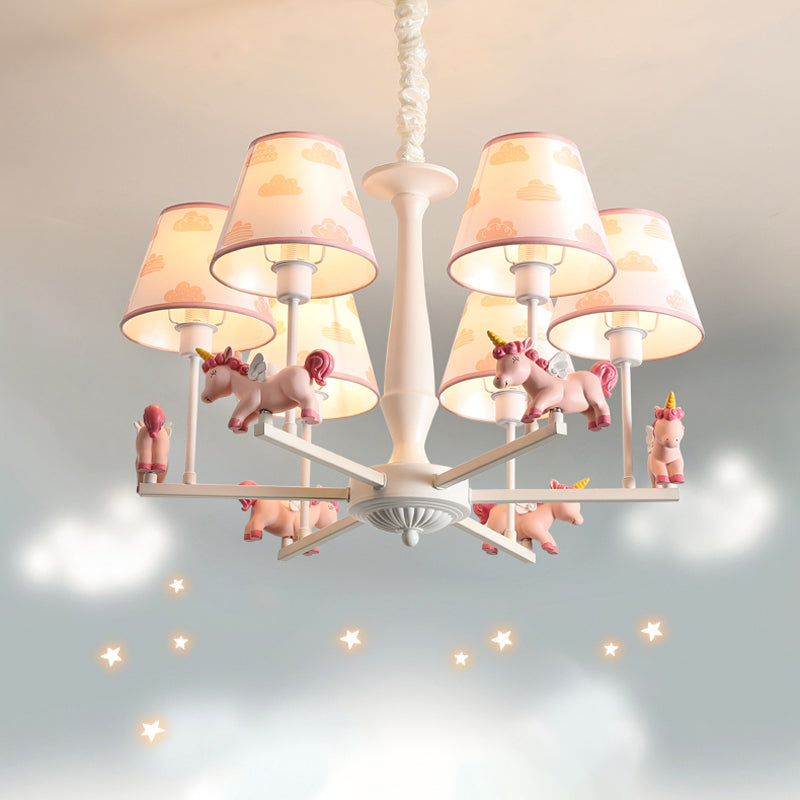 Pink Empire Shade Chandelier Light Kid Fabric Hanging Ceiling Light with Unicorn Decor Clearhalo 'Ceiling Lights' 'Chandeliers' Lighting' options 2031143