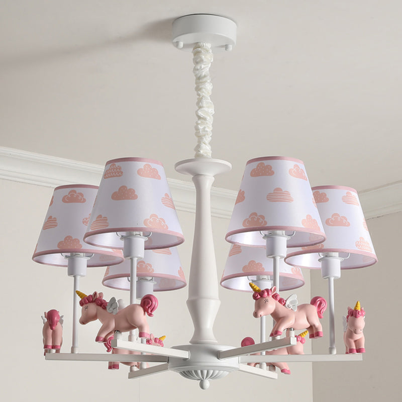 Pink Empire Shade Chandelier Light Kid Fabric Hanging Ceiling Light with Unicorn Decor Clearhalo 'Ceiling Lights' 'Chandeliers' Lighting' options 2031144