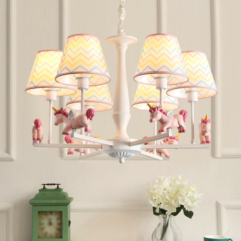 Pink Empire Shade Chandelier Light Kid Fabric Hanging Ceiling Light with Unicorn Decor 6 Pink B Clearhalo 'Ceiling Lights' 'Chandeliers' Lighting' options 2031145_95e883ce-d4e8-4e78-b883-b80ca6e1c709