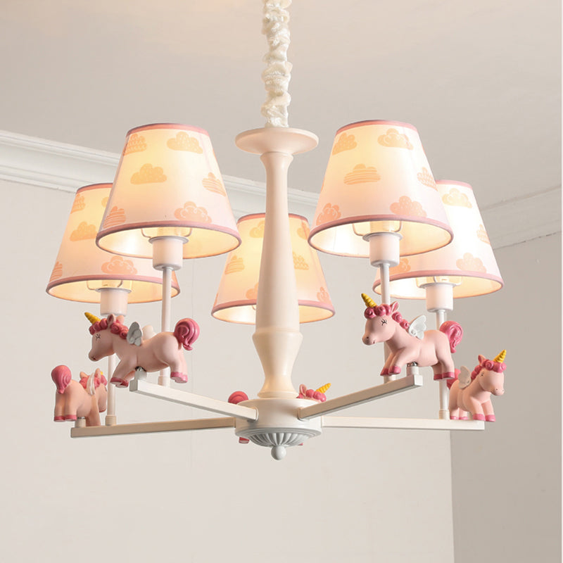 Pink Empire Shade Chandelier Light Kid Fabric Hanging Ceiling Light with Unicorn Decor Clearhalo 'Ceiling Lights' 'Chandeliers' Lighting' options 2031148