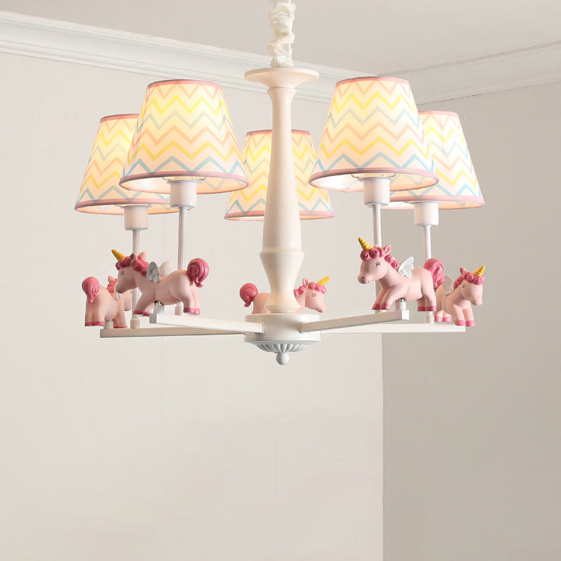 Pink Empire Shade Chandelier Light Kid Fabric Hanging Ceiling Light with Unicorn Decor Clearhalo 'Ceiling Lights' 'Chandeliers' Lighting' options 2031150